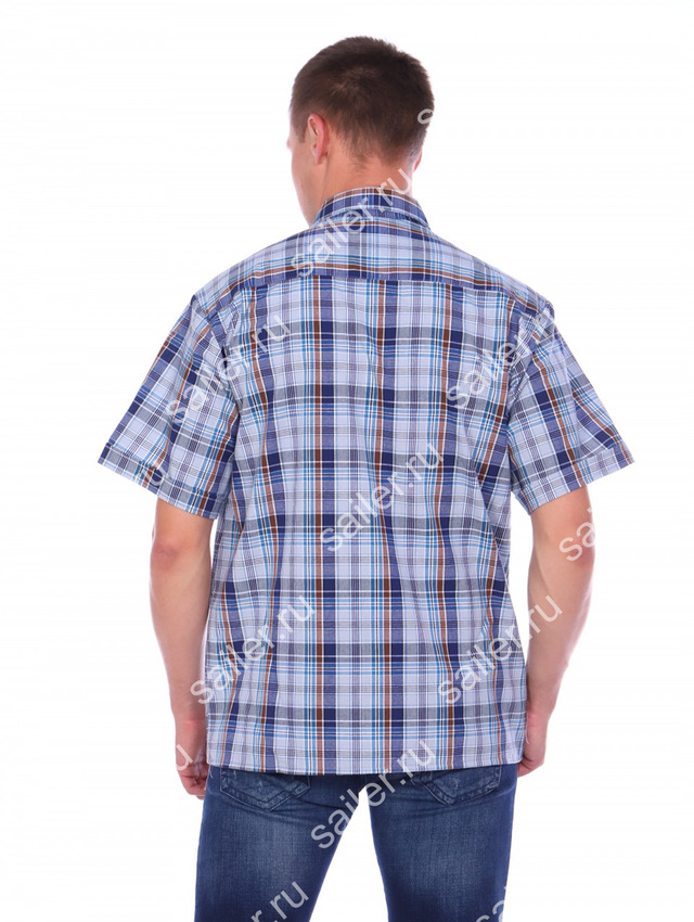 Рубашка мужская (шотландка), кор. рукав, рост 182-188 см